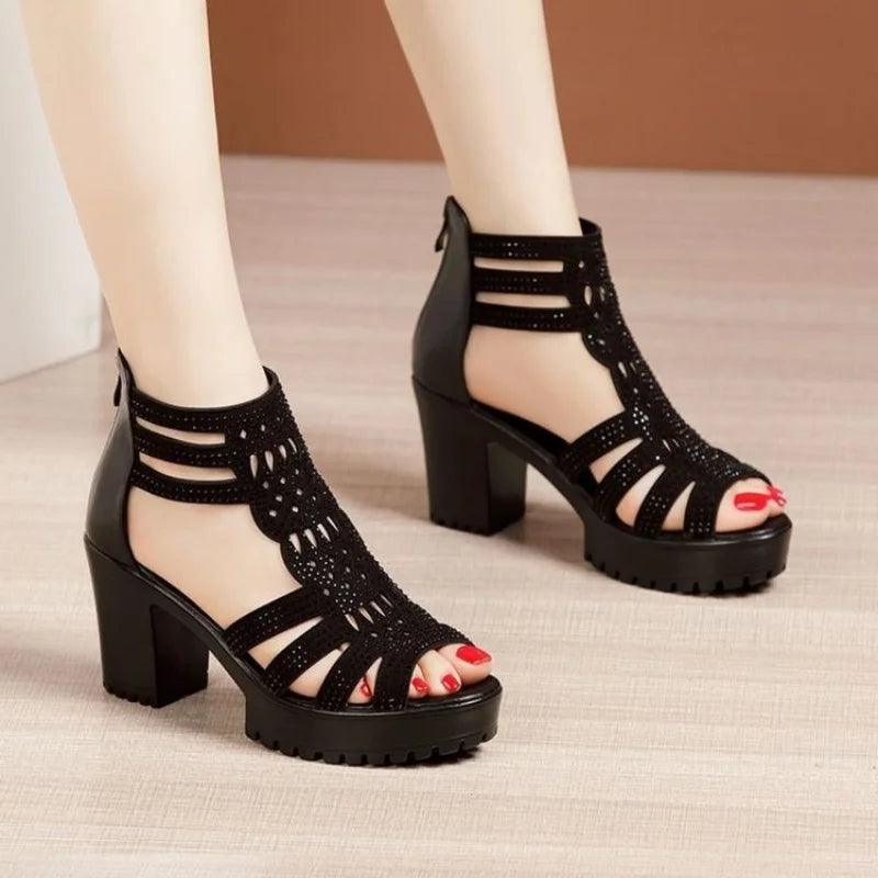 New Women's Fish Mouth Shoes Wedges Hollow Out  Anti slip Sandals Ladies Casual Low Heel Sandals Fashion open toe Mujer Footwear