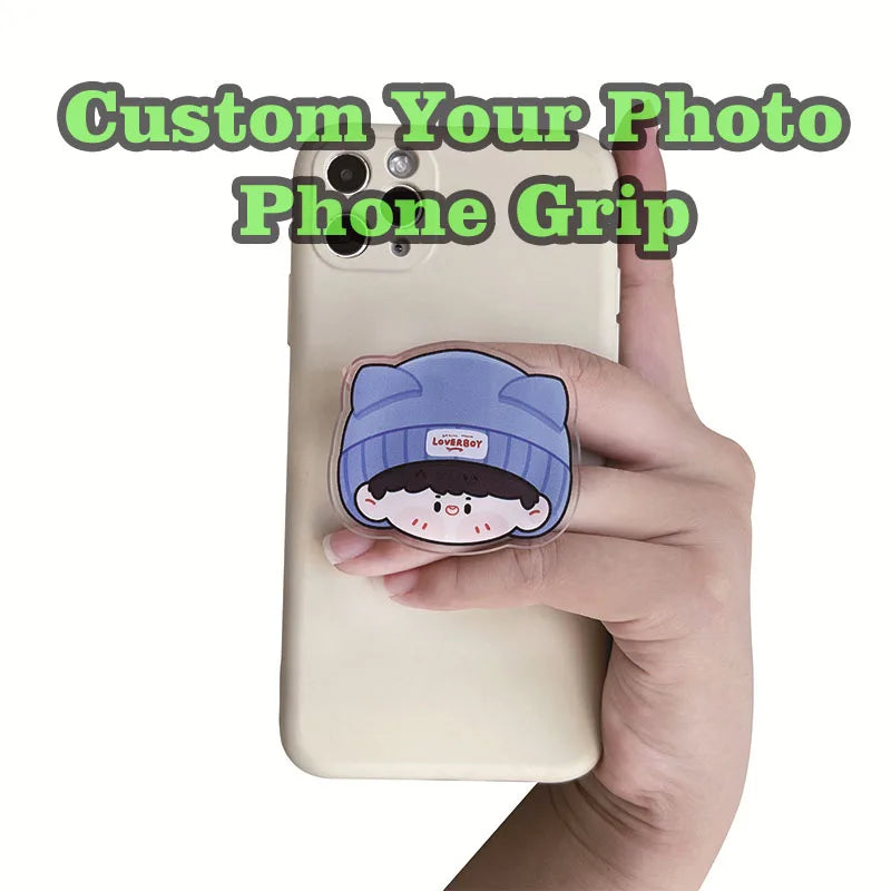 Custom Acrylic Phone Grip Round Foldable Cartoon Photo Customized Logo Anime Hologram Personalized Mobile Clear Phone Holder