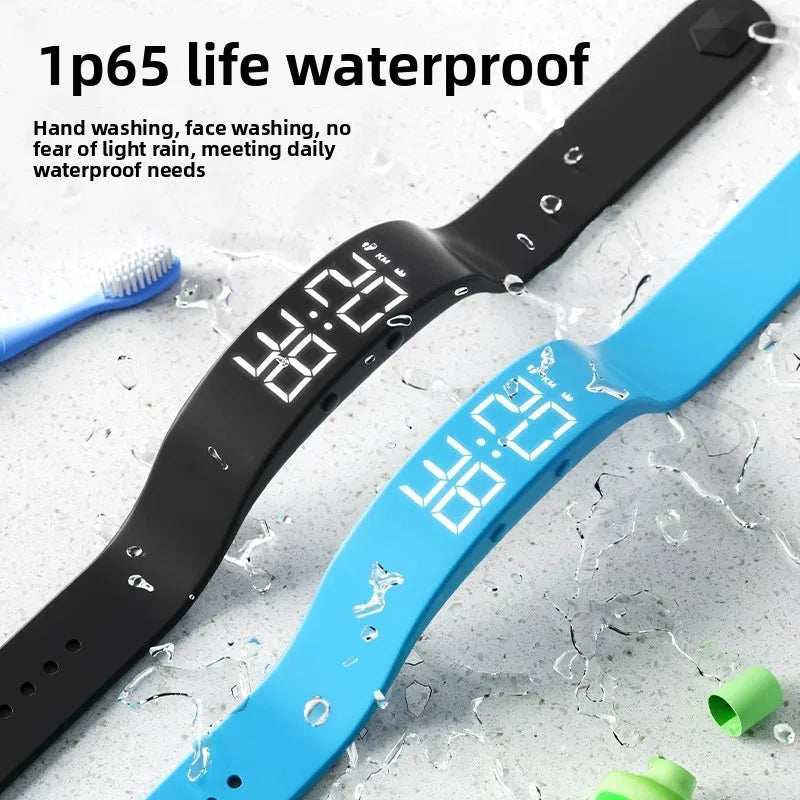 Waterproof Kids LED Digital Alarm Clock Watch Swimming Silent Vibration Smart Bracelet Sports Fitness Student Step Counter
