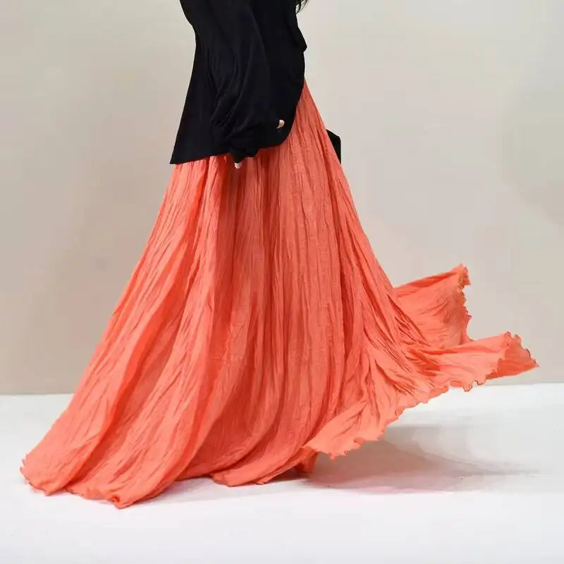 Pleated Long Skirts Women 2026 Spring Summer Fashion Loose Casual Elegant Maxi Skirt