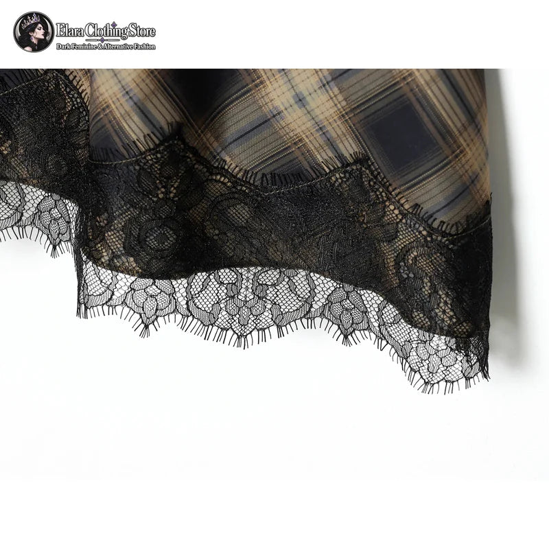 Women's Lace-Trim Asymmetric Plaid Skirt