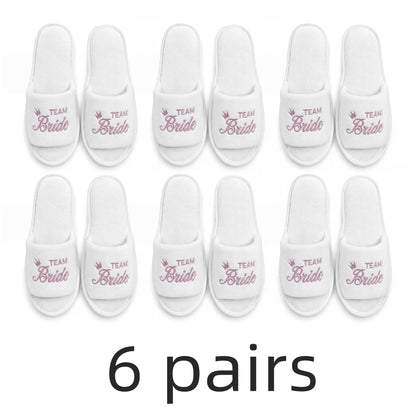 Bride & Bridesmaid, Wedding Party Guests Home Slip On Shoes Bridal Party Slippers Open-toe With Golden, Mint Green and Pink
