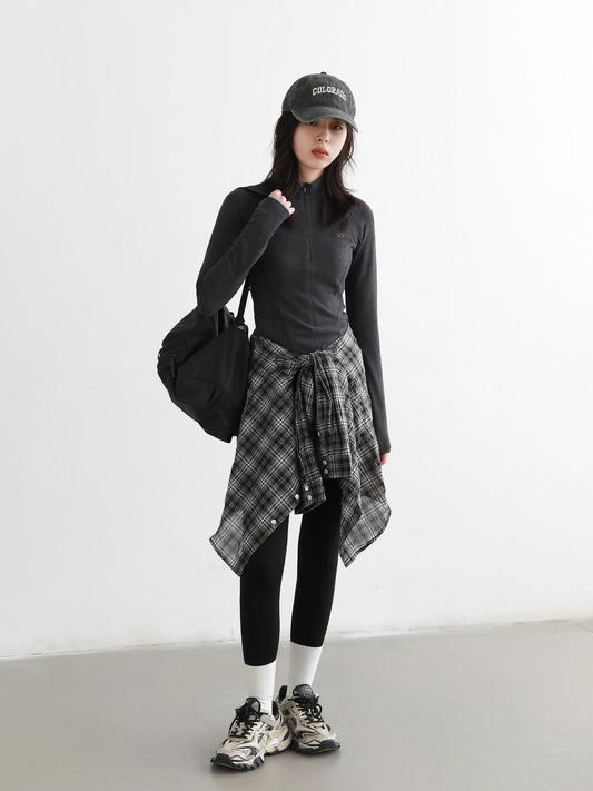 CHIC VEN New Women T-Shirts Solid Slim Half High Neck Pullover Basic Long Sleeved Tees Female Top Sports Spring Autumn 2025