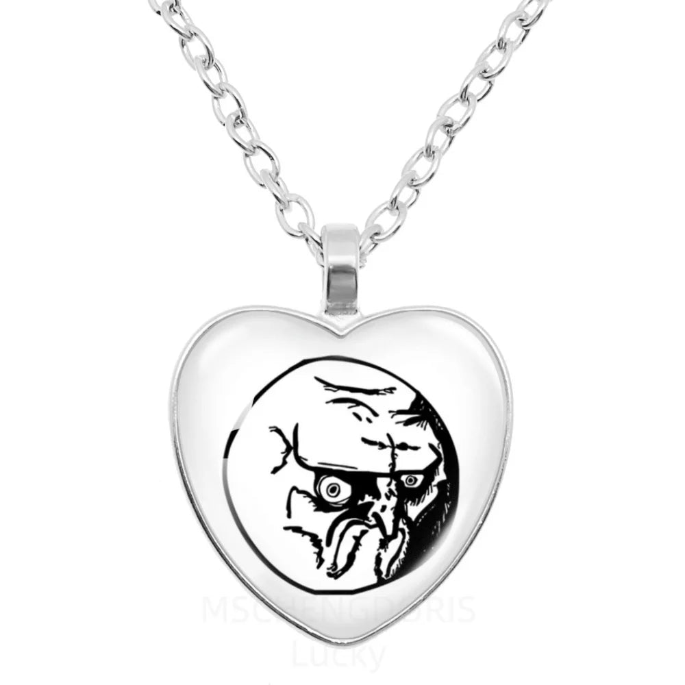 Rage Comic Necklace Derp Face Trollface Funny Meme Cartoon Glass Heart Shape Pendant Chain Necklace Charm Jewelry Collect Gift