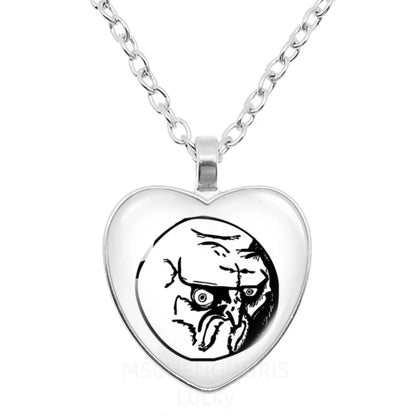 Rage Comic Necklace Derp Face Trollface Funny Meme Cartoon Glass Heart Shape Pendant Chain Necklace Charm Jewelry Collect Gift