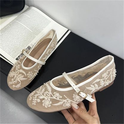 Aneikeh Fashion Spring Design Embroidery Flowers Flat Casual Ballet Dance Shoe Mary Jane  Mules Sandals 2026 Summer