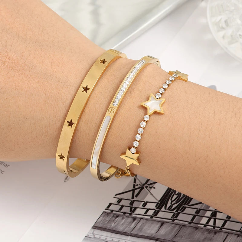 Luxury Star Shaped Stainless Steel Bracelet Set Fashionable Decorative Daily Party Jewelry Gift For Women Men