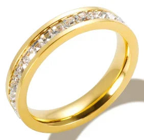 Personality Round Beads Ring Band Small Clear Crystal Zircon Waterproof Stainless Steel Gold Rings Simple Granular Fine Jewelry