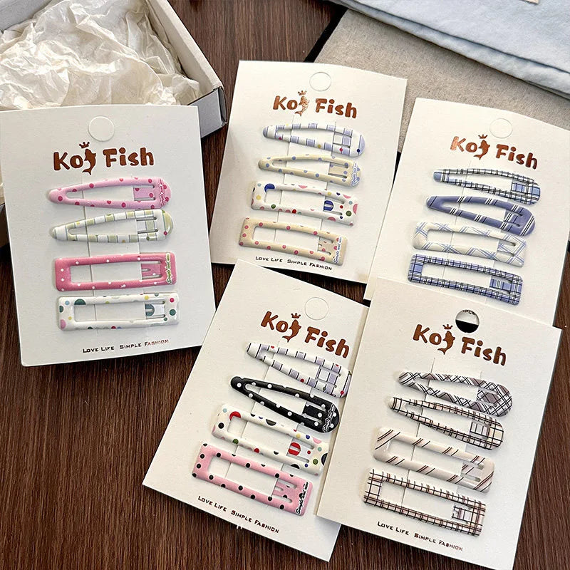 4pcs Colorful Polka Dot Geometric BB Clips Broken Hair Bangs Forehead Side Clips Edge Hairpins Spring and Summer Fresh Headwear