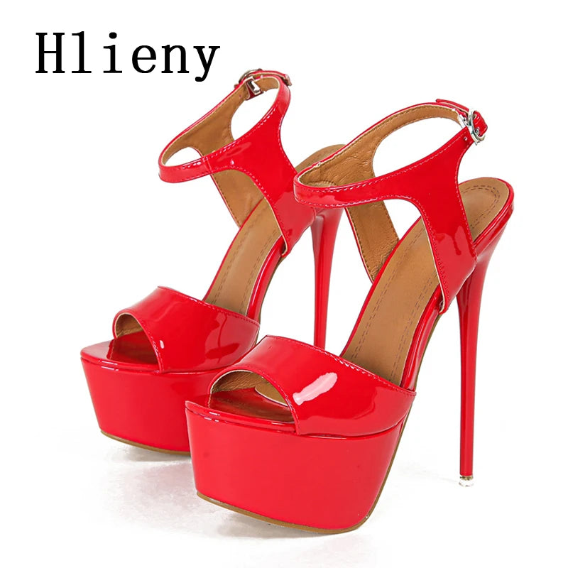 Hlieny 2026 Summer Style Sexy 16cm High Heels Buckle Strap Sandals Women Peep Toe Nightclub Party Stripper Shoes Big Size 45 46