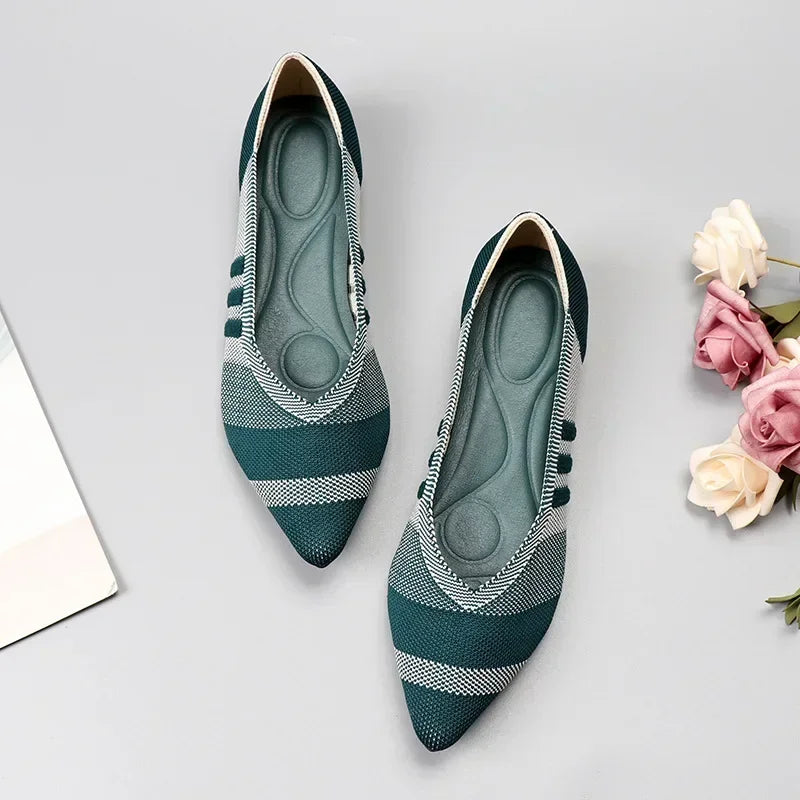 Women's Shoes Mesh Breathable Pointed Toe Flat Shoes Fashion Soft Bottom Knitted Shoes Female Casual Slip on Footwear Loafers85