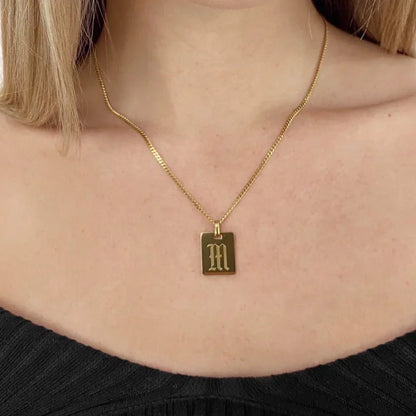 Murano Joias 26 Letters Stainless Steel Engraved Initial Old English Necklaces Custom Link