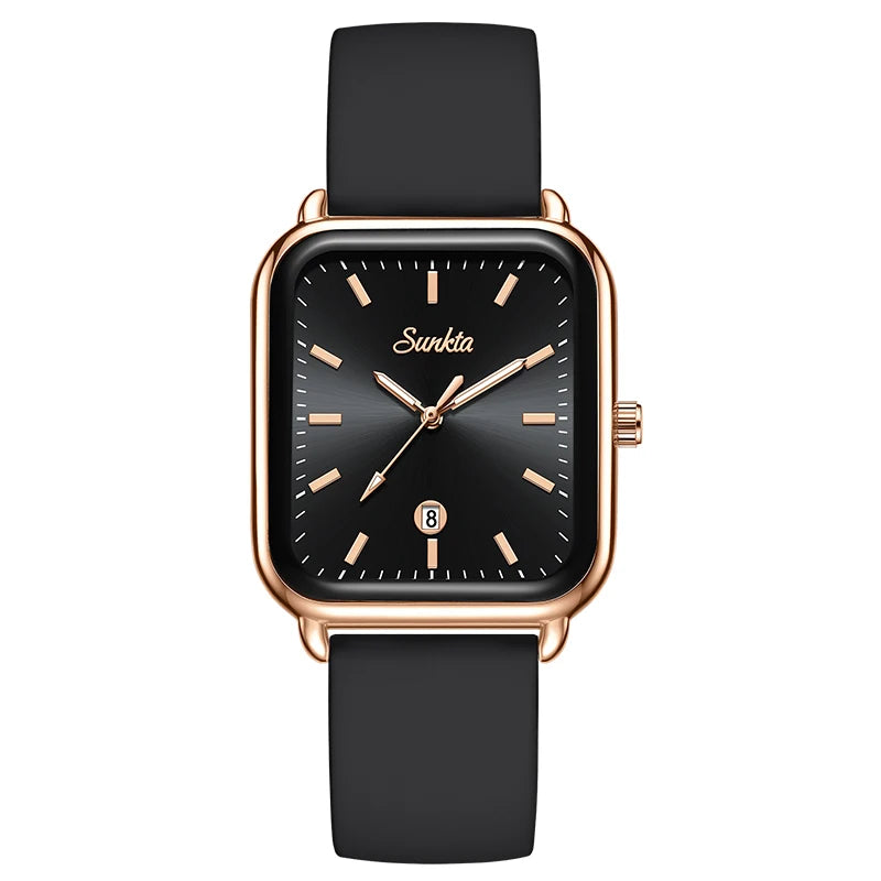 SUNKTA Luxury Watches For Woman Square Dial Waterproof Calendar High Quality Women Watch Elegant Quartz Women's Fashion Watch