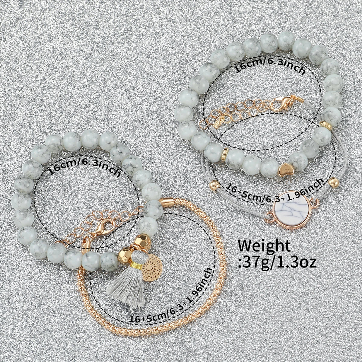 5PCS Fashion Flower Printed Women Watches Beads Bracelet Set Ladies Arabic Dial Wristwatch Reloj Hombre (Without Box)