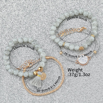 5PCS Fashion Flower Printed Women Watches Beads Bracelet Set Ladies Arabic Dial Wristwatch Reloj Hombre (Without Box)