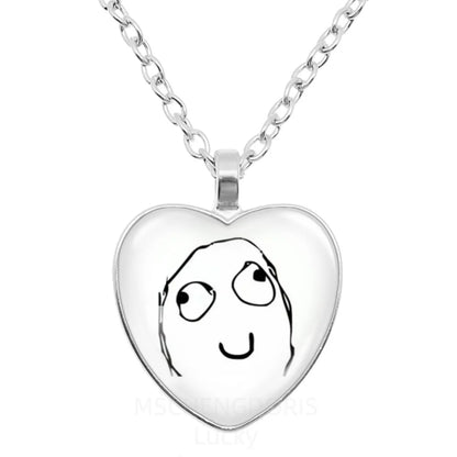 Rage Comic Necklace Derp Face Trollface Funny Meme Cartoon Glass Heart Shape Pendant Chain Necklace Charm Jewelry Collect Gift