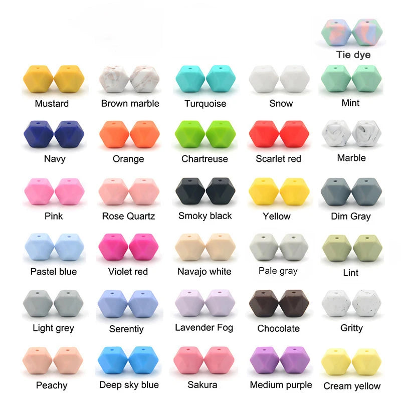 LOFCA 10pcs 14mm/ 17mm Hexagon Silicone Beads  For Jewelry Making Bulk DIY Necklace Pacifier Chain  Popular Jewelry Accessories