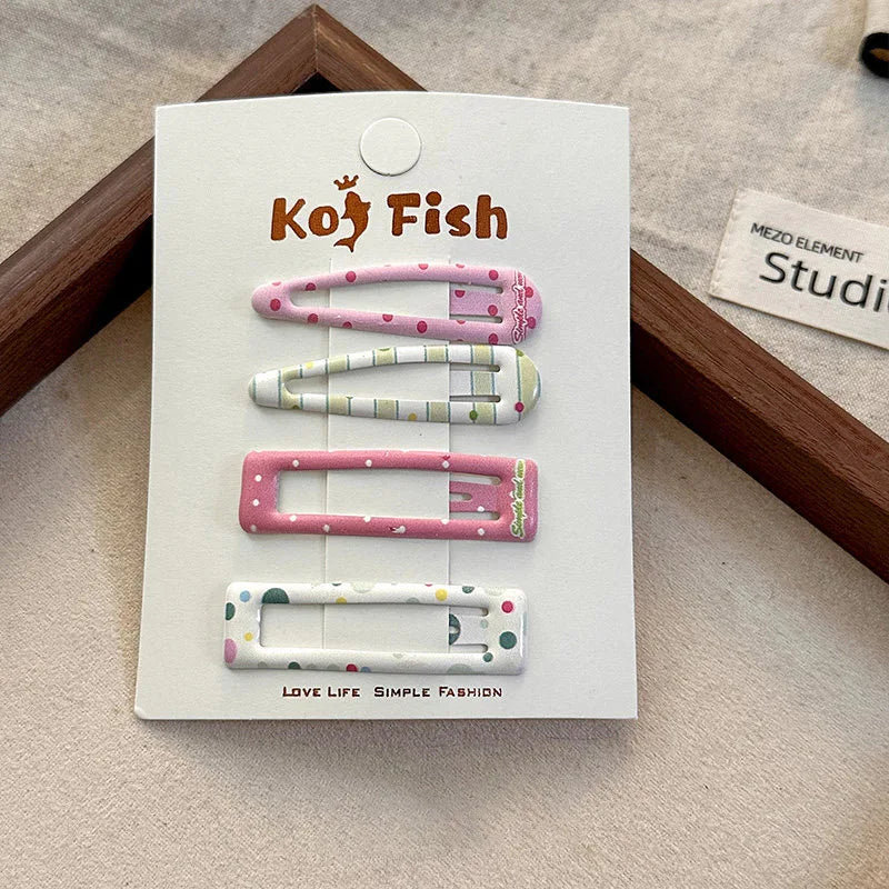 4pcs Colorful Polka Dot Geometric BB Clips Broken Hair Bangs Forehead Side Clips Edge Hairpins Spring and Summer Fresh Headwear