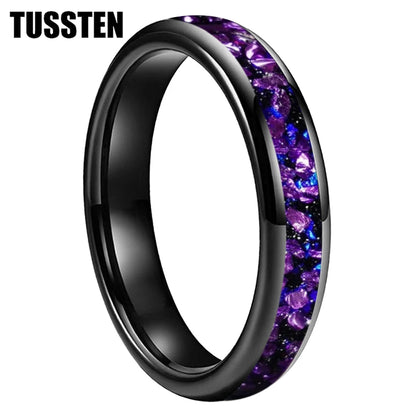 TUSSTEN 4/6/8MM Men's and Women's Wedding Tungsten Ring Galaxy Orion Nebula And Purple Crystal Stone Inlaid Comfortable Fit