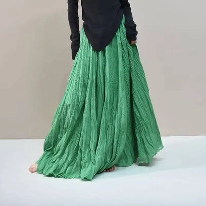 Pleated Long Skirts Women 2026 Spring Summer Fashion Loose Casual Elegant Maxi Skirt