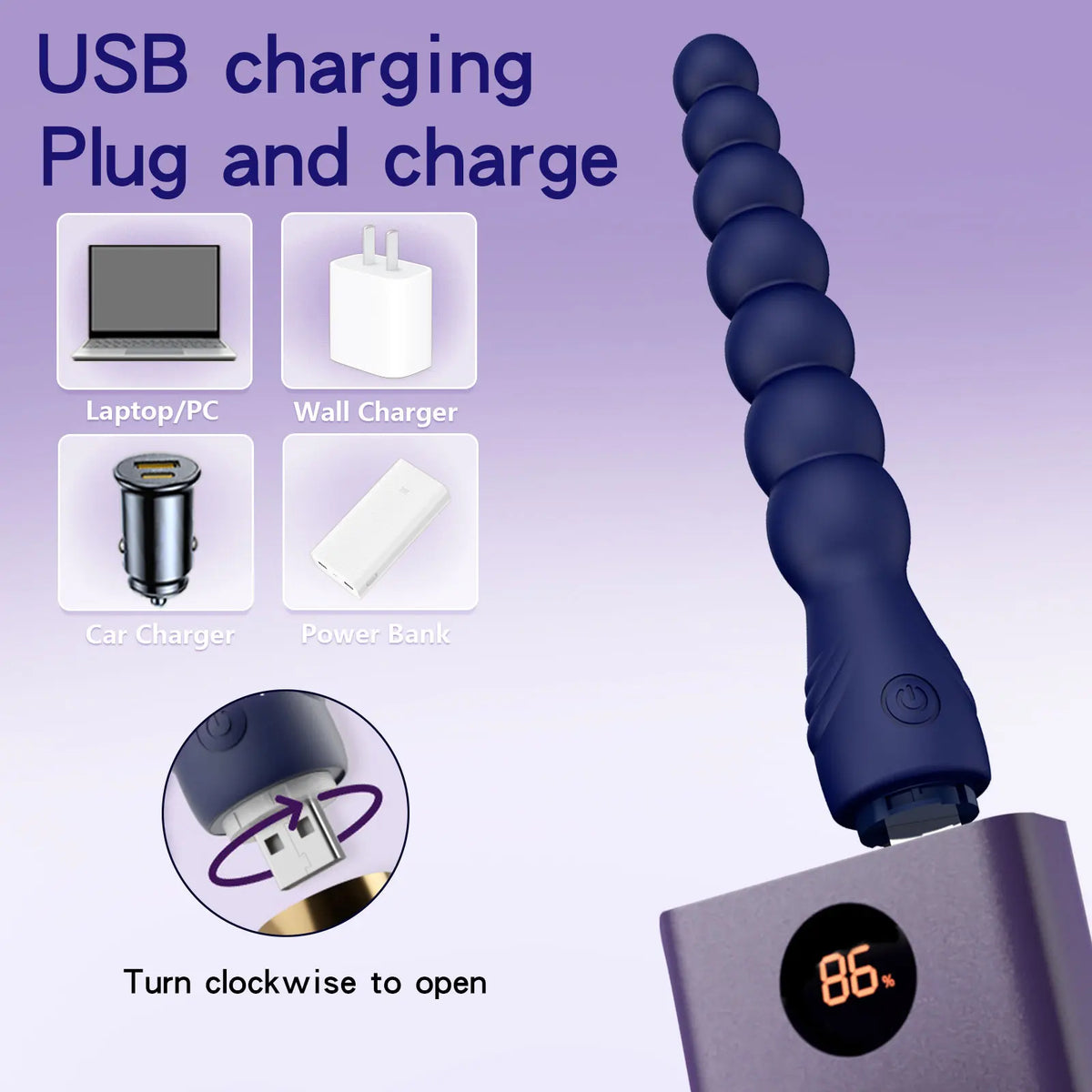 Vibrating Anal Bead Prostate Massager - Anal Plug Toy Made of Soft Silicone, Suitable for Male Beginners and Female Partners