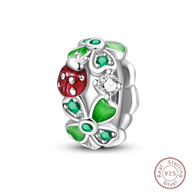 Spring Day 925 Sterling Silver Sunflower Azalea Peony Butterfly Flower Charms Beads Fit 3mm Bracelets DIY Fine Jewelry Making
