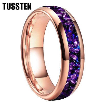 TUSSTEN 4/6/8MM Men's and Women's Wedding Tungsten Ring Galaxy Orion Nebula And Purple Crystal Stone Inlaid Comfortable Fit