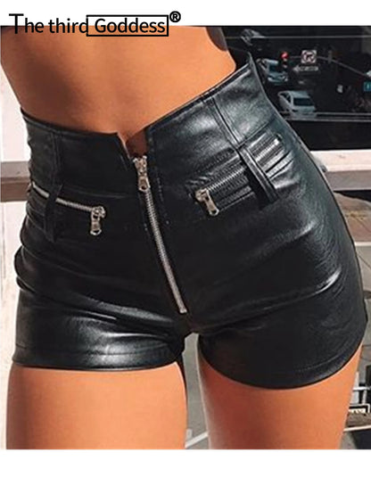 Sexy Black PU Casual Fashion Summer Shorts Women Clothing Goth Faux Leather High Waisted Womens Shorts Y2K Hot Woman Short Pants