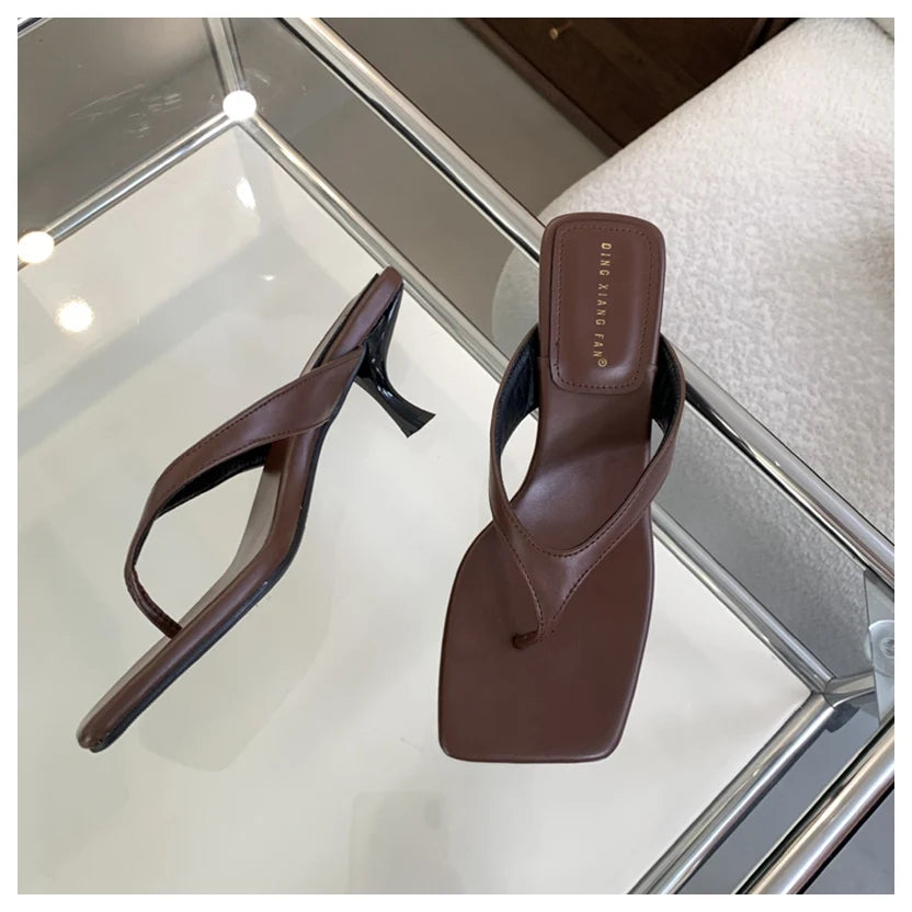 Fashion Brand High Heel Slippers Women Slip On Slide Narrow Band Sandals Shoes Casual Female Slipper Big Size 40 Sandalias Mujer