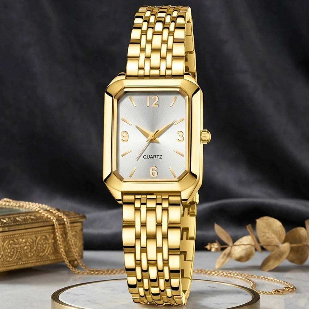 2Pcs/Set Unisex Jewelry Watches Women's Wristwatch Accessories Gold Trendy Fashionable Elegant Classic Exquisite Light Luxury Minimalist Style Luxury Bracelet Watch Set Y2K Suitable for Daily Outfits Travel Perfect Holiday Gi