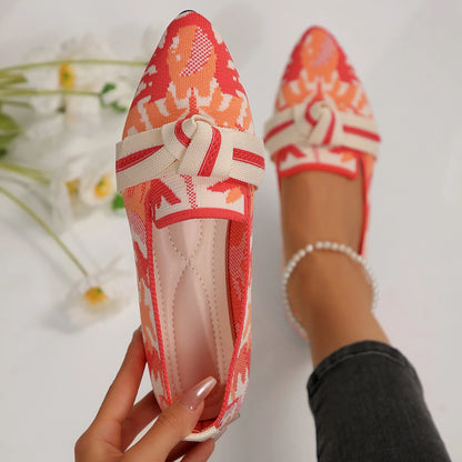 Mesh slip-on bow breathable casual shoes comfortable flat shoes fashion pointed toe large size single shoes women Large Size 43