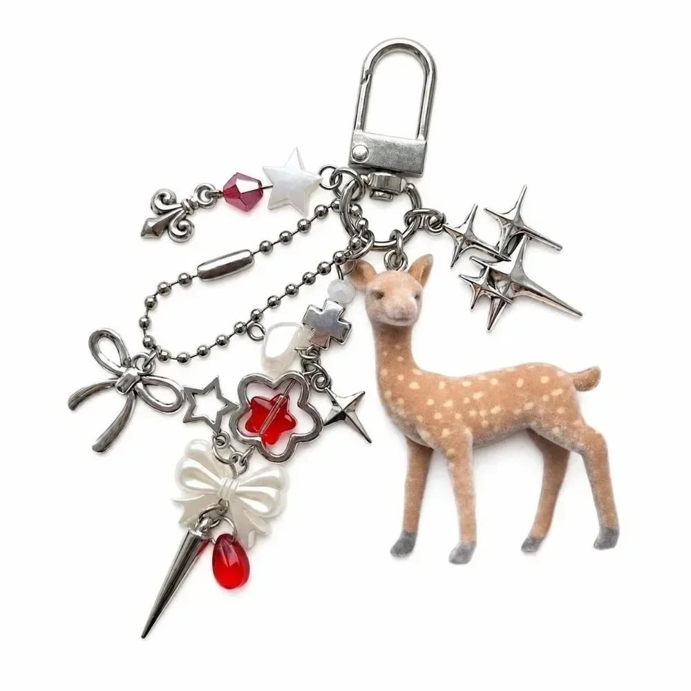 Cute Portable Deer Keychain 11.5cm Length Korean Style Phone Charms Handmade DIY Bead Case