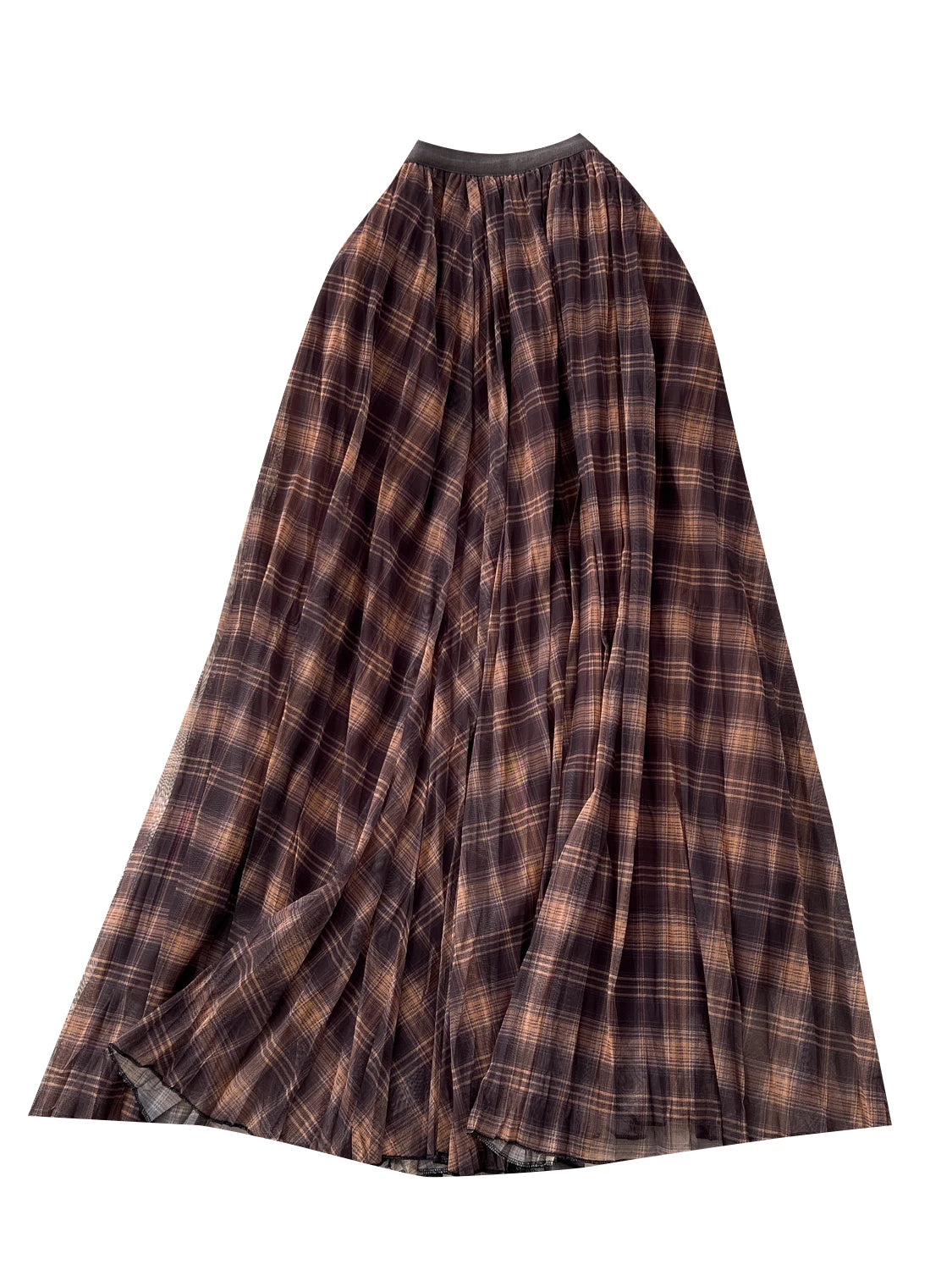 High Waist A-Line Midi Skirt Women's Plaid Elastic Waist Slimming Skirts Commute Korean Style Standard Fit Polyester Fiber