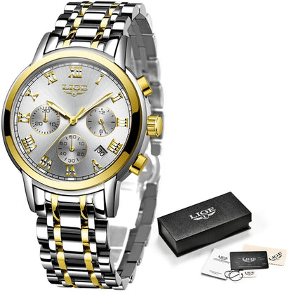 LIGE New Fashion Gold Women Watches Creative Steel Women's Bracelet Wrist Watches Ladies Waterproof Female Relogio Feminino+BOX