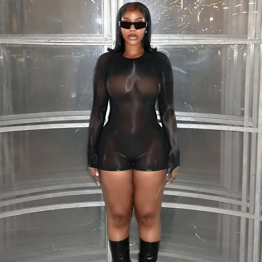 Doyerl Solid Long Sleeve Shorts Romper for Woman Bodysuit Fancy Club Skinny Stretchy Party Night Going Out One Pieces Playsuit
