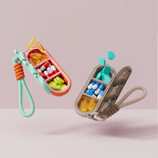 2026 Portable Colorful 3 Spaces Medicine Case Health Care Container Pill Box Splitters Travel Pill Box Tiny Box Easy to Carry
