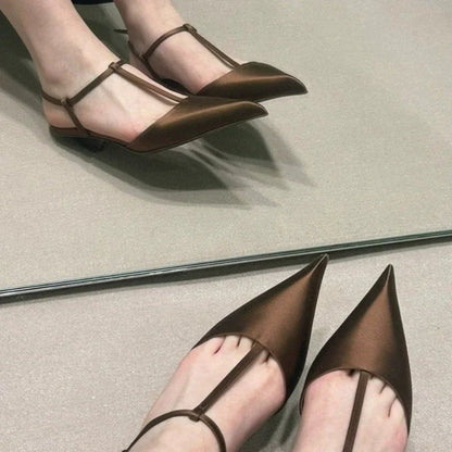 Pointed Fabric Low Heeled Sandals for Women in Summer, Solid Color with Toe Cover and Back Empty,Casual Sandals for Women