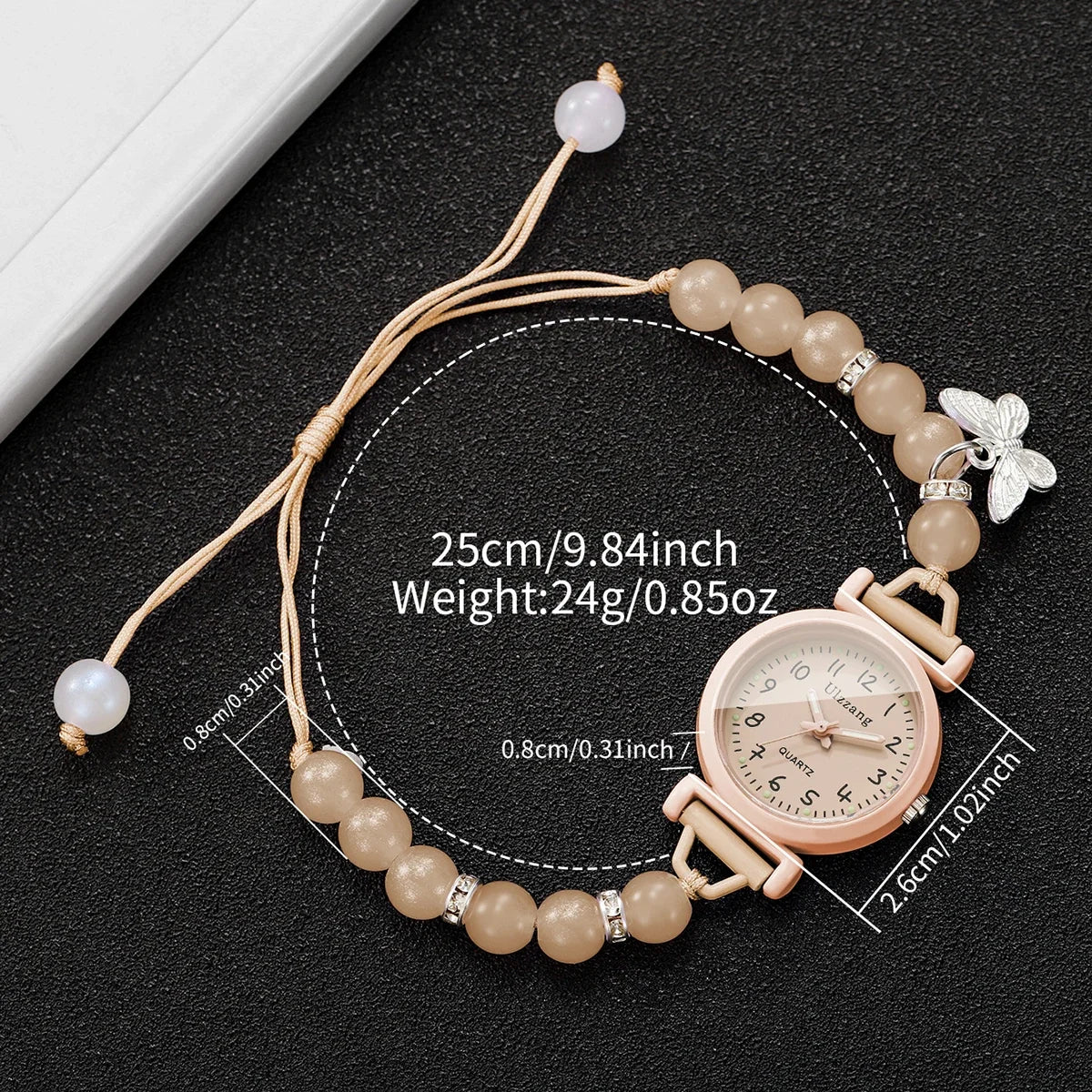 Fashion Butterfly Pendant Women Quartz Watch Girls Students Beads Strap Wristwatch Relogio Feminino Clock Gift (Without Box