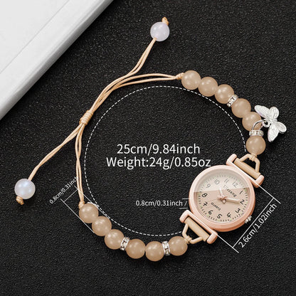 Fashion Butterfly Pendant Women Quartz Watch Girls Students Beads Strap Wristwatch Relogio Feminino Clock Gift (Without Box