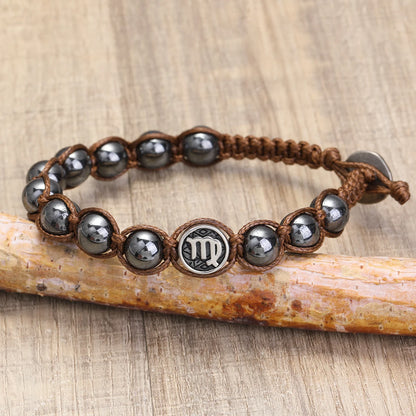 Hand Knitted 12 Zodiac Bracelets Hematite Stainless Steel Leo Libra Bracelet Couples Friendship Gifts Bracelets Jewelry