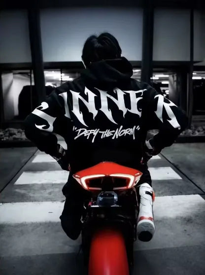 2026 Oversized Abstract Skull Flame‑Print Hoodie, Back‑Print Biker Hip‑Hop Pullover, Men Women Family Gift for Motorcycle Riders