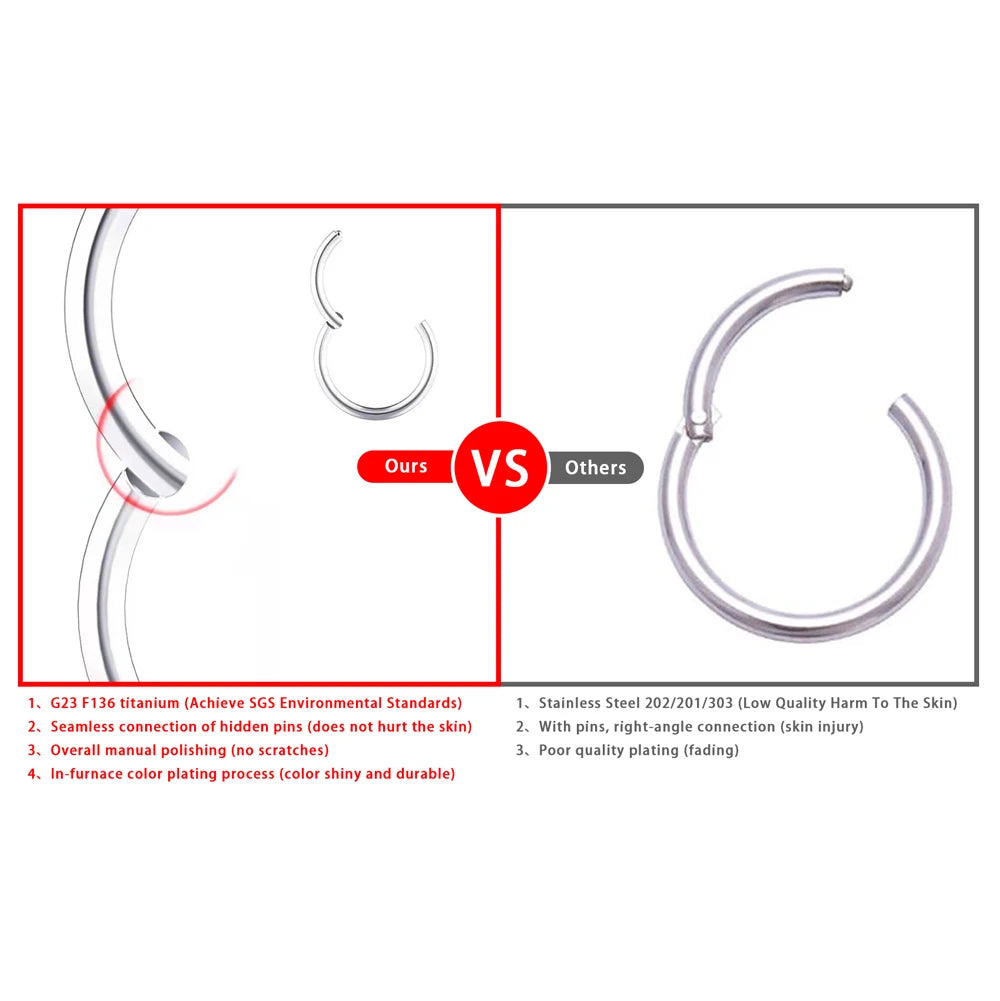 10/50Pcs Wholesale Hoop Earring G23 Titanium Nose Ring For Women Piercing Jewelry Lip Ear Ring Hoop Mixed Color Body Clips Hinge