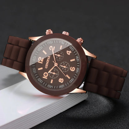 2PCS Fashion Women Quartz Watch Heart Bracelet Set Silicone Strape Decorative Sub‑Dials Wristwatch Relogio Feminino（Without Box）