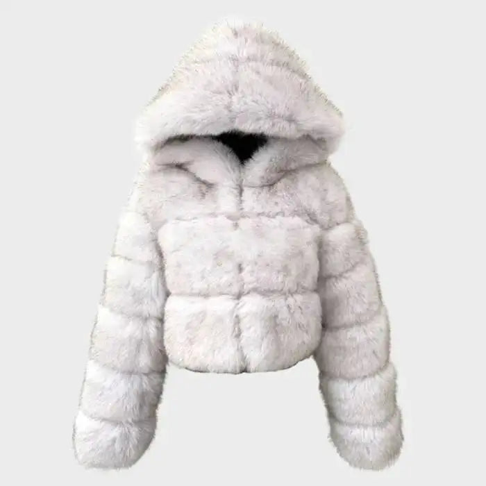 S-6XL Women Coat Autumn Winter Short Hooded Faux Fox Fur Coat Thick Warm Outerwear Fake Fur Woman Jackets Ladies Furry Coats