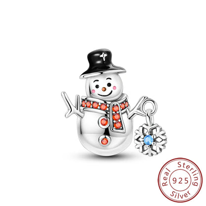 Original 925 Sterling Silver Charms Beads Winter Snowflake Snowman Igloo Penguin Pendant Fit Bracelet Charms Women Jewelry Gift
