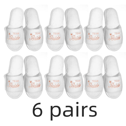 Bride & Bridesmaid, Wedding Party Guests Home Slip On Shoes Bridal Party Slippers Open-toe With Golden, Mint Green and Pink