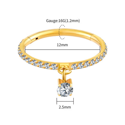 Right Grand ASTM F136 Titanium Round CZ Drop Helix Hoop Ring 16G Dangle Charm Segment Conch Clicker Cartilage Piercing Jewelry