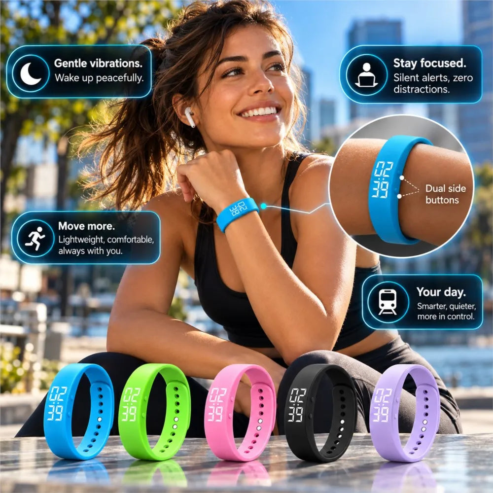 Vibrating Alarm Clock Wrist Band for Heavy Sleepers Silent Reminder Snooze-proof Smart Bracelet for Pedometer Estimated Calories