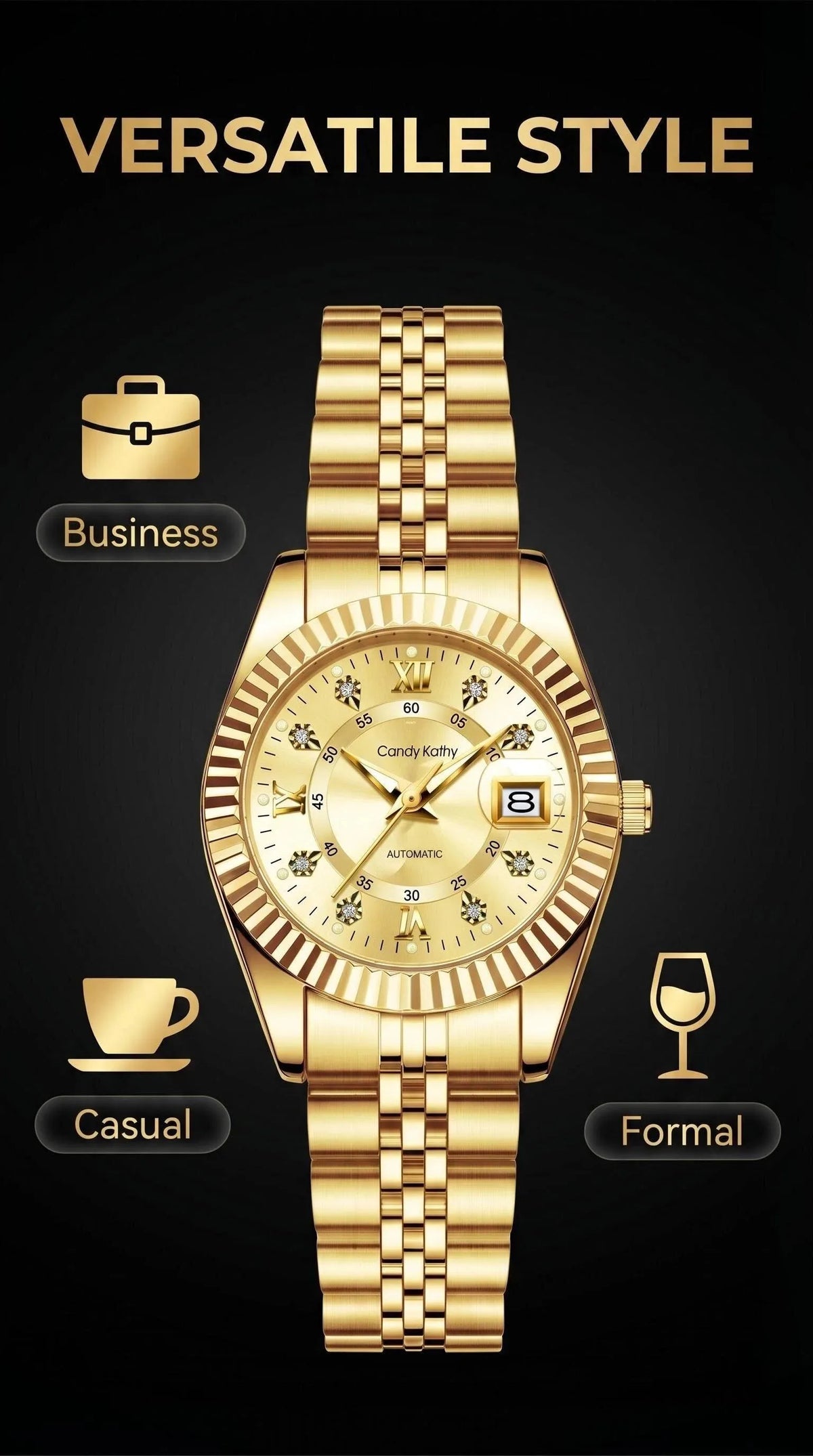 CANDY KATHY Fashion Women's Wristwatch Waterproof Luminous Date Elegant Ladies Watches Stainless Steel Quartz Watch For Women Reloj