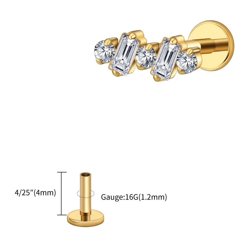 Right Grand ASTM F136 Titanium 16G Baguette CZ Climber Stud Earring Cluster Cartilage Helix Labret Stud Piercing Body Jewelry